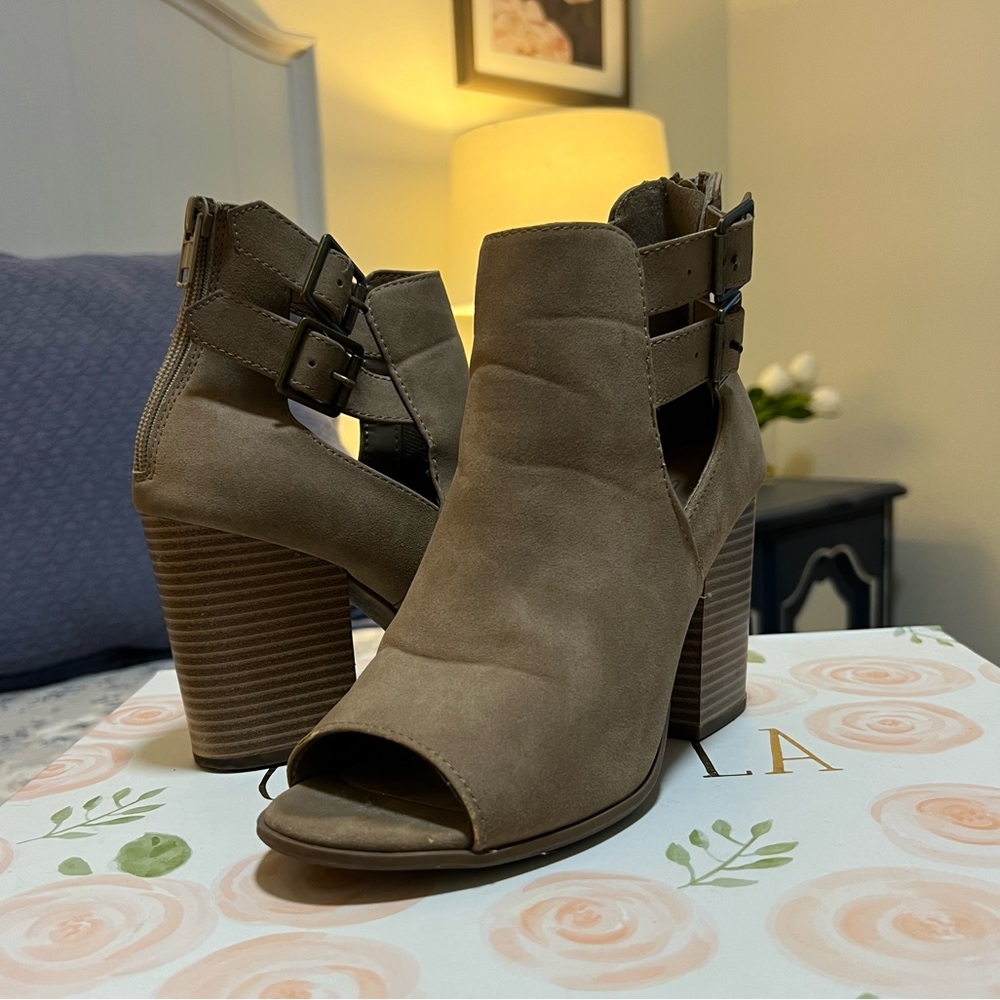 PeepToe Tan Booties - Size 7.5